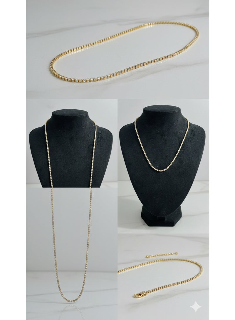 ورد قلادة تنس كلاسيكية من الستانلس ستيل المقاوم للصدأ - مطلية باللون الذهبي - جودة عالية لا يتغير لونها. - Image 4